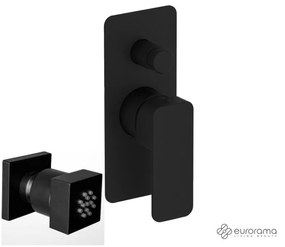 Eurorama Quadra Black Matt Jet Τετράγωνο επίτοιχο+Μίκτης εντοιχισμού 2 εξόδων με εκτροπέα