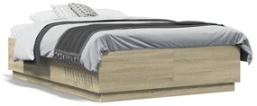 Πλαίσιο Κρεβατιού με LED Sonoma Δρυς 135x190εκ. Επεξ. Ξύλο