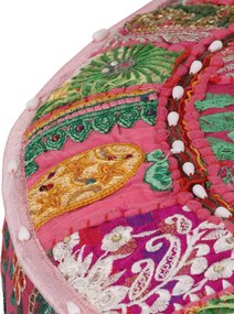 vidaXL Πουφ Patchwork Στρογγυλό Χειροποίητο Ροζ 40 x 20 εκ. Βαμβάκι