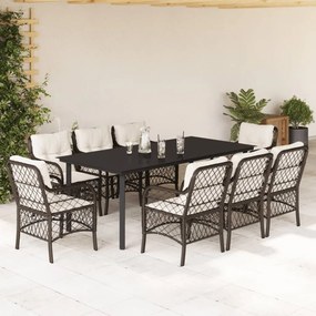 vidaXL Σετ Τραπεζαρίας Κήπου 9 τεμ. Καφέ Συνθετικό Ρατάν με Μαξιλάρια