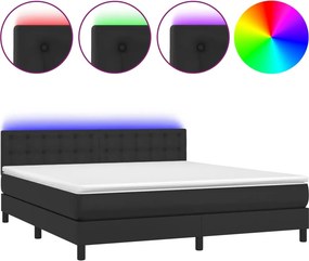 vidaXL Κρεβάτι Boxspring με Στρώμα &amp; LED Μαύρο 160x200 εκ. Συνθ. Δέρμα