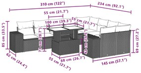 Σετ Καναπέ Κήπου 10 τεμ. Μπεζ Συνθετικό Ρατάν με Μαξιλάρια - Μπεζ