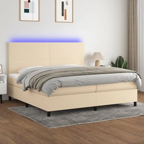 Κρεβάτι Boxspring με Στρώμα &amp; LED Κρεμ 200x200 εκ. Υφασμάτινο