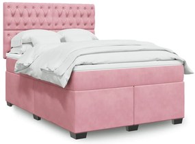 vidaXL Κρεβάτι Boxspring με Στρώμα Ροζ 140x190 εκ. Βελούδινο