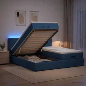 vidaXL Κρεβάτι Ottoman με Στρώμα και LED Μπλε 160 x 200 cm Ύφασμα