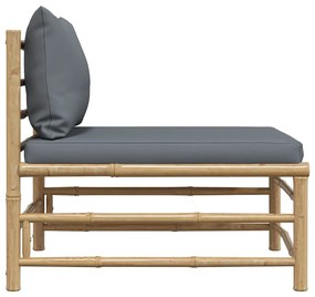 vidaXL Καναπές Κήπου Μεσαίος από Μπαμπού με Σκούρα Γκρι Μαξιλάρια