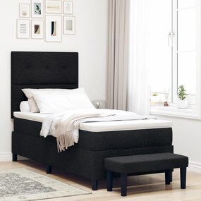vidaXL Κρεβάτι Box Spring με Στρώμα & Έδρα Μαύρο 90x200 εκ. Ύφασμα