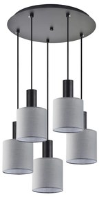 SE21-BL-4-5BL-SH2 ADEPT TUBE Black Pendant Grey Fabric Shade+ HOMELIGHTING 77-8517