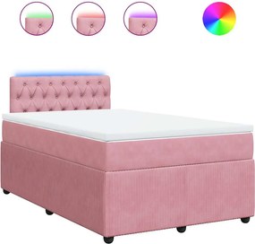 vidaXL Κρεβάτι Boxspring με Στρώμα Ροζ 120x200 εκ. Βελούδινο
