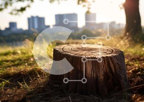Intra Συλλεκτικό Ξύλινο Παζλ Plywood  4mm - Πρόβλημα δέντρου στο γρασίδι με τον ορίζοντα της πόλης Σε Ξύλινο Κουτί - Διαστάσεις: 10x10 cm – 25 κομμάτια