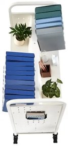 VEVOR 3-Tier Rolling Book Cart Double Sided W-Shaped Shelves Book Truck in White