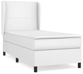 vidaXL Κρεβάτι Boxspring με Στρώμα Λευκό 90x200εκ. από Συνθετικό Δέρμα