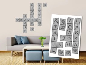 Διακοσμητικά αυτοκόλλητα τοίχου γκρι Scrabble - 50x70