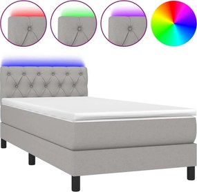 vidaXL Κρεβάτι Boxspring με Στρώμα &amp; LED Αν.Γκρι 80x200 εκ. Υφασμάτινο