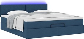 vidaXL Οθωμανικό κρεβάτι με στρώμα &amp; LEDs Μπλε 180x200cm ύφασμα
