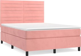 vidaXL Κρεβάτι Boxspring με Στρώμα Ροζ 140x190 εκ. Βελούδινο