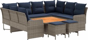 vidaXL Σύνολα επίπλων με μαξιλάρι 8 pcs Γκρι και Navy Blue Ράτα PE