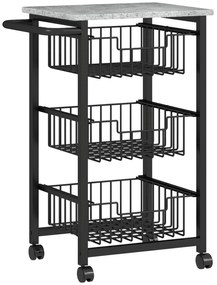HOMCOM Τρόλεϊ κουζίνας 3 επιπέδων με ροδάκια, Κινητό τραπέζι σερβιρίσματος, Τρόλεϊ κουζίνας με 3 ατσάλινους καλαθιούς, Τραπέζι σερβιρίσματος