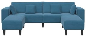 vidaXL Βελούδινος καναπές με μαξιλάρι 3 pcs Μπλε 208 εκ. Βελούδο