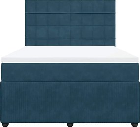 vidaXL Κρεβάτι Boxspring με Στρώμα Μπλε 140x200 εκ. Βελούδινο