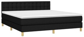 Κρεβάτι Boxspring με Στρώμα &amp; LED Μαύρο 180x200 εκ. Υφασμάτινο - Μαύρο