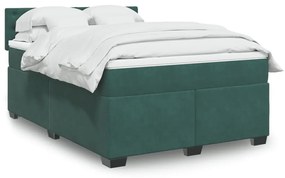 vidaXL Κρεβάτι Boxspring με Στρώμα Σκούρο Πράσινο 140x190εκ. Βελούδινο