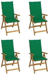 3065352 vidaXL Καρέκλες Κήπου Ανακλινόμενες 4 τεμ. Ξύλο Ακακίας με Μαξιλάρια Πράσινο, 1 Τεμάχιο
