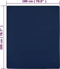 vidaXL Σεντόνια με Λάστιχο 2 τεμ. Μπλε 180x200 εκ. Βαμβακερό Ζέρσεϊ