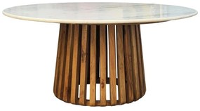 Τραπέζακι σαλονιού Mable Inart μασίφ ξύλο ακακίας σε φυσική απόχρωση με επιφάνεια μαρμάρου Φ100x45εκ 100x100x45 εκ.