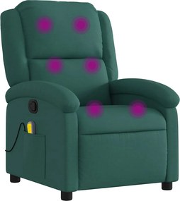 vidaXL Πολυθρόνα Μασάζ Ανακλινόμενη Σκούρο Πράσινο Υφασμάτινη