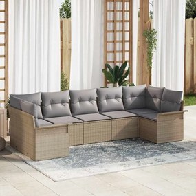 vidaXL Σετ Καναπέ Κήπου με μαξιλάρι 7 pcs Μπεζ Πολυ ράταν