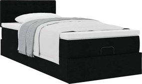 vidaXL Οθωμανικό κρεβάτι με στρώμα Μαύρο 100x200cm Ύφασμα