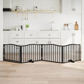 Πόρτα Σκύλου με Πόρτα Πτυσσόμενη 4 Πάνελ Μαύρη 320 εκ. από Ξύλο Λεύκας