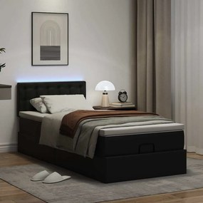 VidaXL Οθωμανικό κρεβάτι με στρώματα & LEDs Μαύρο Faux Leather