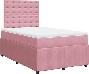 vidaXL Κρεβάτι Boxspring με Στρώμα Ροζ 120x200 εκ. Βελούδινο