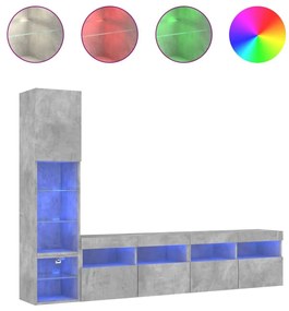 Έπιπλα Τοίχου Τηλεόρασης 4 τεμ. LED Γκρι Σκυρ. από Επεξ. Ξύλο - Γκρι