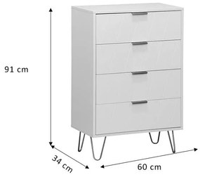 Συρταριέρα Culture με 4 συρτάρια λευκό-χρυσό 60x34x91εκ 60x34x91 εκ.