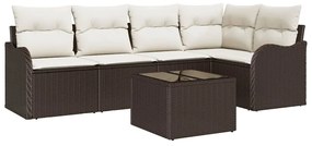 vidaXL Σετ Καναπέ Κήπου με μαξιλάρι 6 pcs Καφέ Πολυ ράταν