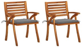Καρέκλες Τραπεζαρίας Κήπου 2 τεμ Μασίφ Ξύλο Ακακίας &amp; Μαξιλάρια - Γκρι