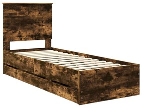 vidaXL Σκελετός Κρεβατιού Καπνιστό Δρύς 75 x 190 cm Μηχανήματος Ξύλο