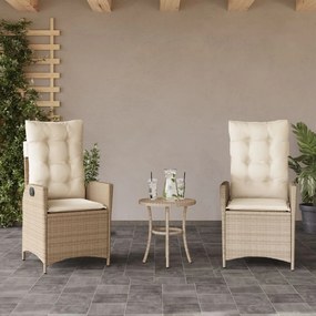 vidaXL Σετ Επίπλων Bistro 3 τεμ. Μπεζ Συνθετικό Ρατάν με Μαξιλάρια