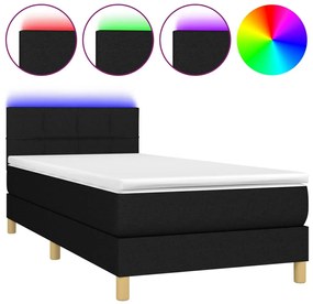 vidaXL Κρεβάτι Boxspring με Στρώμα &amp; LED Μαύρο 100x200 εκ. Υφασμάτινο