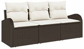 vidaXL Σετ Καναπέ Κήπου με μαξιλάρι 3 pcs Καφέ και λευκό Πολυ ράταν