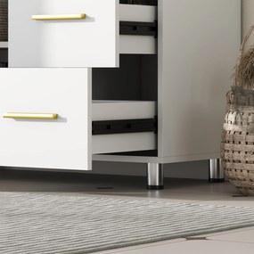 HOMCOM Ντουλάπι μπάνιου, σχεδιασμός 3 επιπέδων, MDF, μοριοσανίδα, λευκό