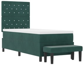 vidaXL Κρεβάτι Box Spring με Στρώμα & Παγκάκι Σκούρο Πράσινο 80x200 εκ Βελούδο