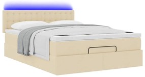 vidaXL Οθωμανικό κρεβάτι με στρώμα & LEDs Cream 140x200 cm Ύφασμα