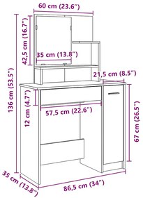 Κομοδίνο με καθρέφτη Παλιό ξύλο 86,5x35x136 cm - Καφέ