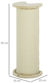 Γωνιακός πίνακας ξυσίματος για γάτες PawHut, εξοικονόμηση χώρου, 35 x 35 x 85 cm, Κρεμ Λευκό