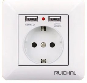 Πρίζα σούκο με 2 θύρες USB - Χωνευτή - 16A - 068509