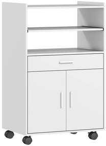 HOMCOM ντουλάπι μικροκυμάτων, ράφι, ντουλάπι διπλής πόρτας, συρτάρι, τροχοί, λευκό